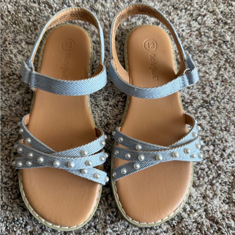 Cat & Jack Light Blue Sandals with Pearl Details